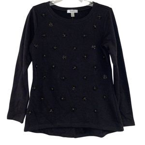 Dressbarn Sequin Flower Floral Black Sweatshirt Size Small